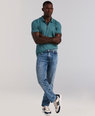 Men's Slim-Fit Ribbed-Knit Quarter-Zip Polo Shirt 