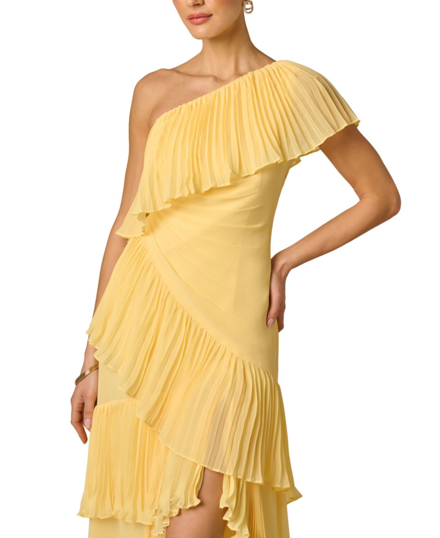 Женские платья Adrianna One-Shoulder Chiffon High-Low Gown, цвет: Сливочный жёлтый — фото 3