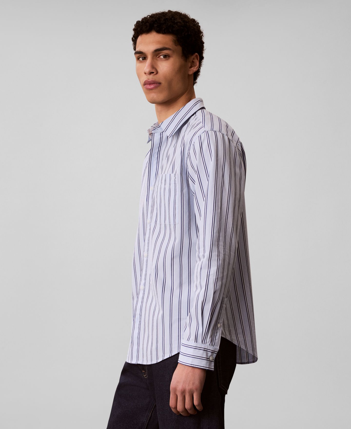 Мужская рубашка Calvin Klein Multi Stripe Poplin, цвет: Синий — фото 3