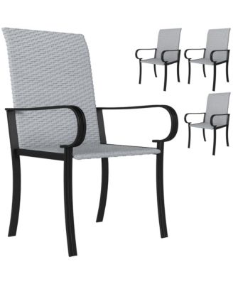Set of 4 Outdoor Wicker Dining Chairs with Armrests,