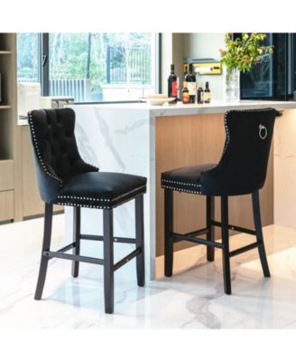 Set of 2 Velvet Counter Height Stools, 26.3" Button Tufted Upholstered Kitchen Island Chairs with Back