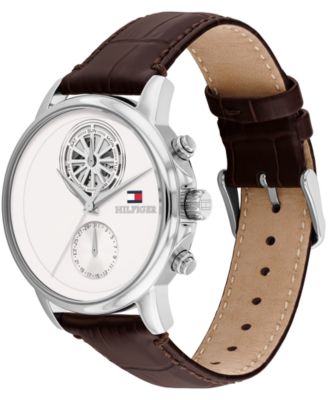 Men's Multifunction Brown Leather Bracelet Watch, 40mm