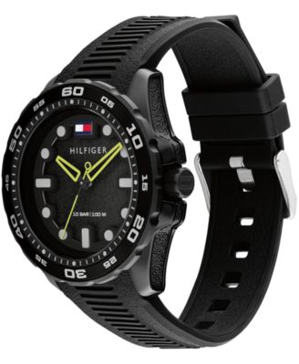 Men's Quartz Black Silicone Strap Watch, 40mm