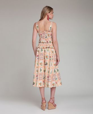 Women's Printed Smocked Midi Dress