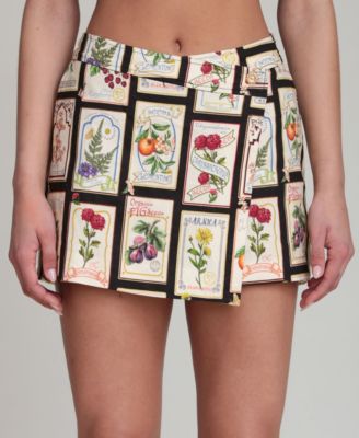 Women's Botanical-Print Wrap Front Mini Skirt
