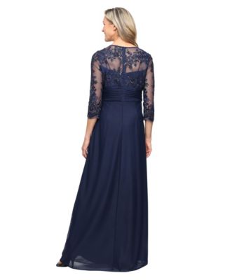 evening dresses for petite Alex Evenings Petite Long Sleeveless Ombre Glitter Mesh Dress with Cowl Neckline and Cascade Detail Skirt WINE MULTI / 14P main image 1