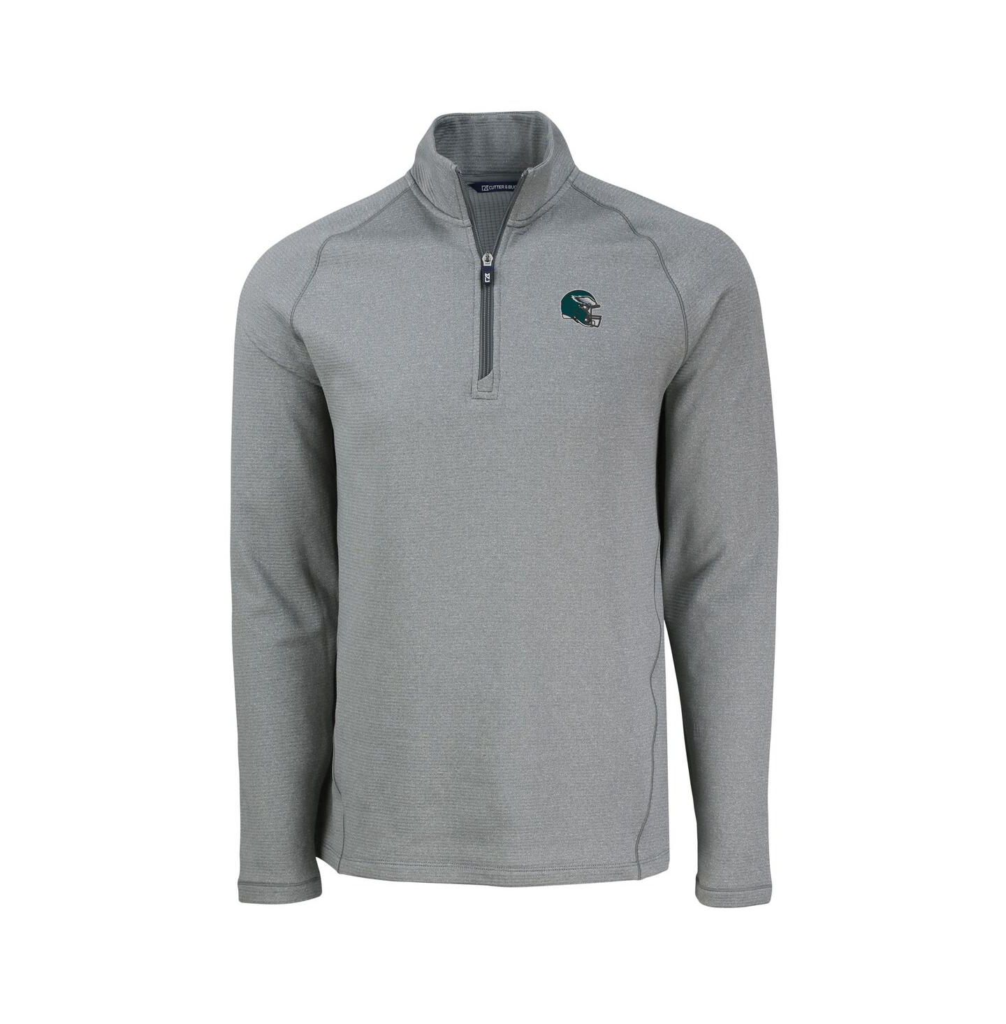 Мужская куртка Cutter & Buck Heather Gray Philadelphia Eagles Peshastin Eco Fleece Tri-Blend Raglan Quarter-Zip — фото 2