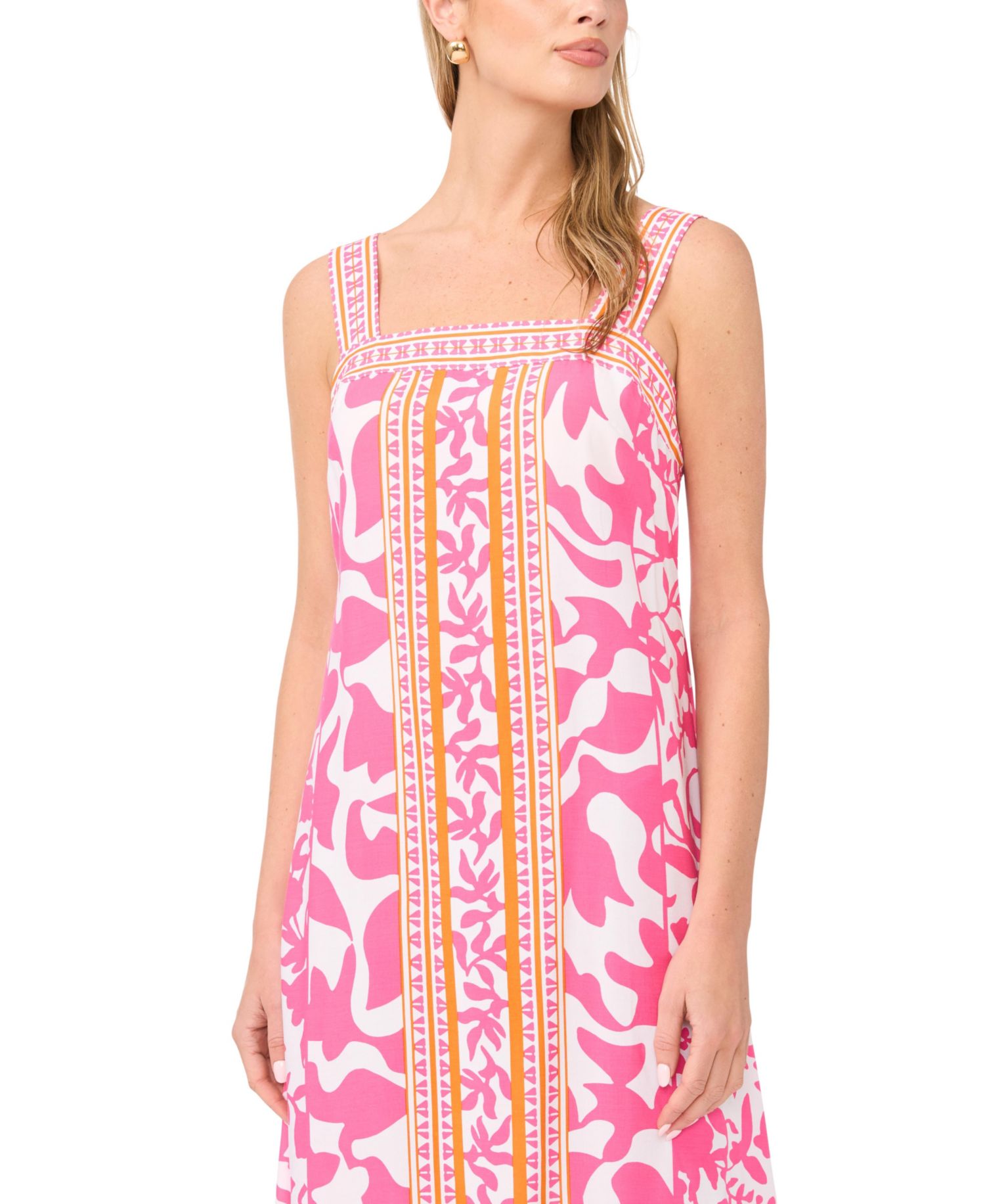 Women's Printed Square-Neck Smocked-Back Sleeveless Maxi Dress