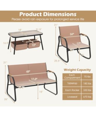 8 Pieces Patio Furniture Set with 4 Rocking Bistro Chairs 2-Tier Coffee Table