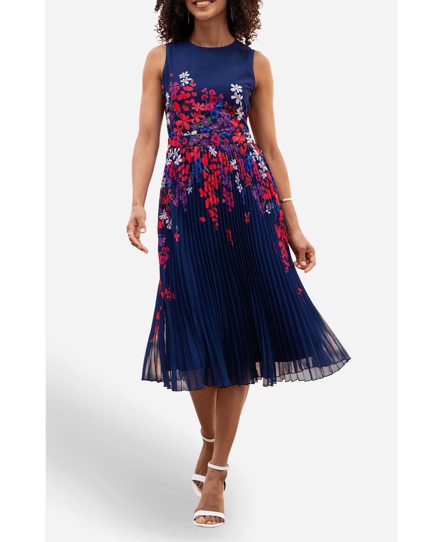Women's Printed Pleated Midi Dress