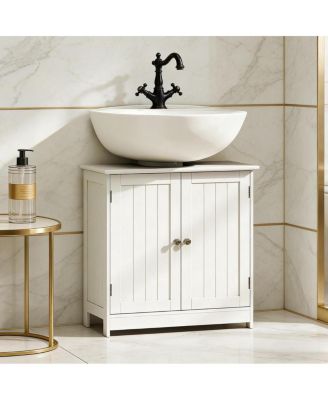 23.5 Inch Under Sink Bathroom Cabinet, MDF Vanity with Adjustable Shelf for Pedestal Sink Storage