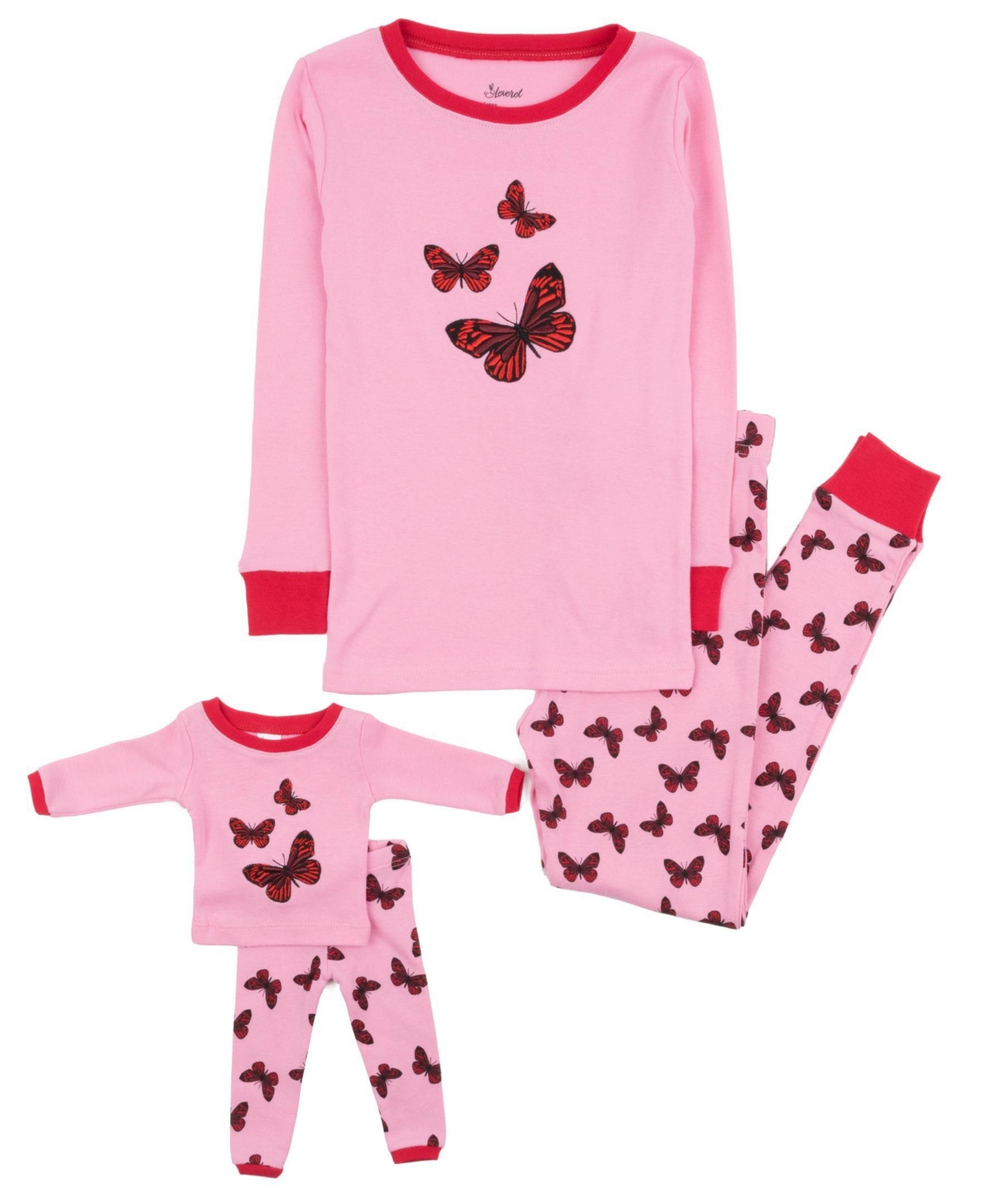 Leveret Big Girls 6-14 Matching Doll Snug-Fit Cotton Long Sleeve Pajamas - Butterfly pink