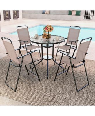 Outdoor Folding Bar Chair Set of 4 Patio Dining Chairs with Breathable Fabric