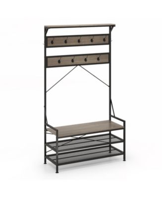 Slickblue 4-in-1 Hall Tree Coat Rack with 11 Hooks and Shoe Bench - Macy's