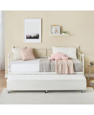 Daybed with Trundle, Modern Metal Daybed with Classic Headboard, Steel Slat Support Sofa Bed for Bedroom, Living Room, Guest Room