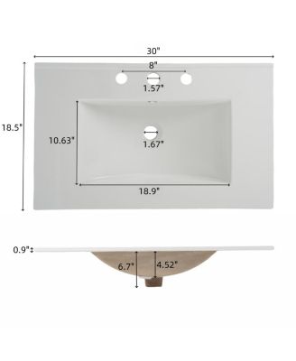 30" Modern Freestanding Bathroom Vanity with Ceramic Sink, Glossy MDF Cabinet, Handleless Soft Close Drawers
