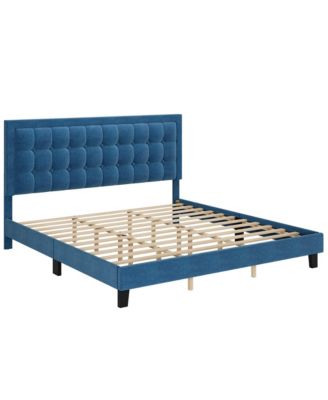 King Size Square Platform Bed Metal Frame-Wood Slat Support-No Box Spring Needed-Easy Assembly