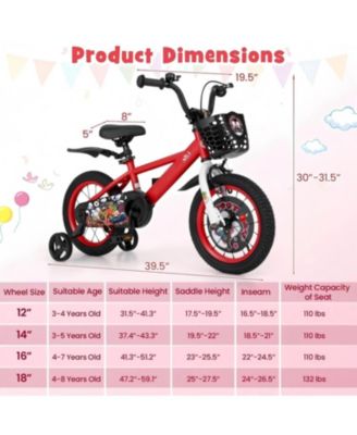 14 Inch Kids Bike Adjustable with Storage Basket and Double Brake for 3-5 Years Old