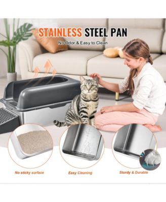 XL Stainless Steel Cat Litter Box with Scoop and High Sides