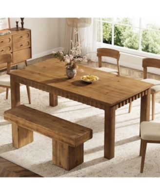 63-Inch Solid Wood Dining Table for 6, Farmhouse Kitchen Table, Rectangular Wood Dinner Table for Dining Room, Living Room