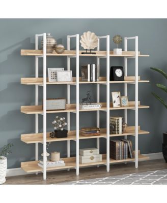 5 Tier Open Bookcase - Vintage Industrial Bookshelves with Metal Frame, MDF Board and Back Fence for Home Office