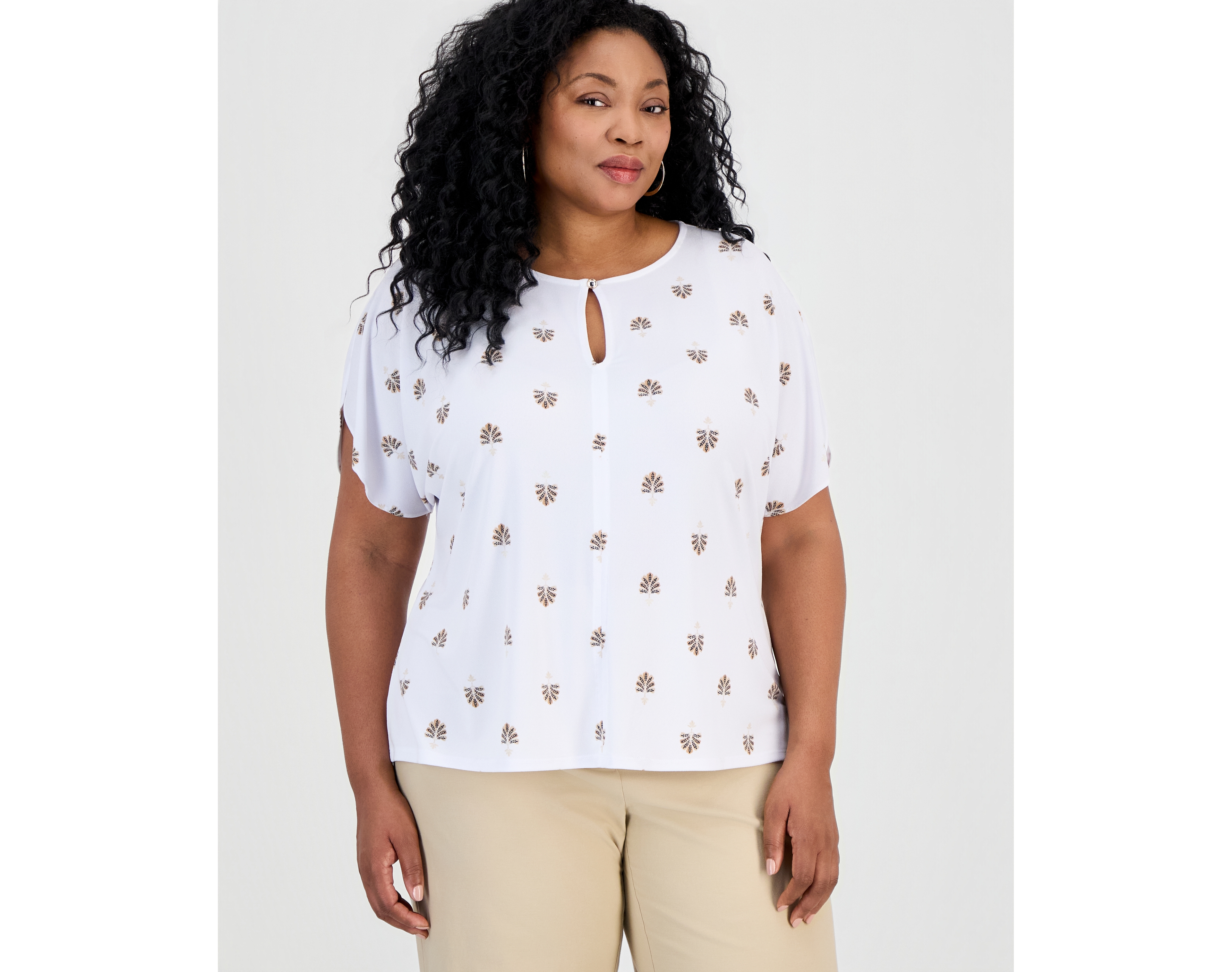 Jm Collection Plus Painted Fan Keyhole Dolman-Sleeve Top, Macy's Exclusive