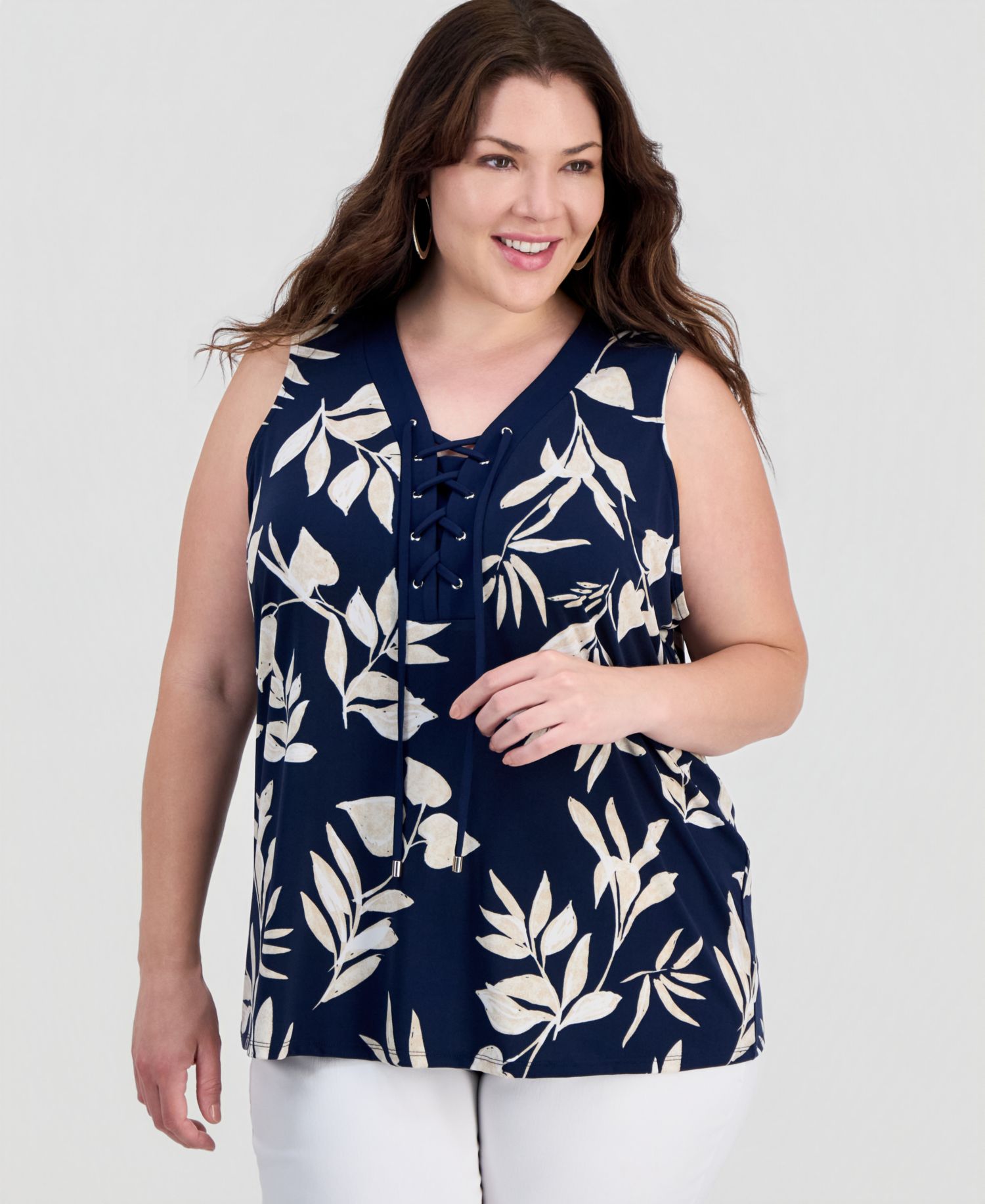 Petite Printed Lace-Up Sleeveless Top