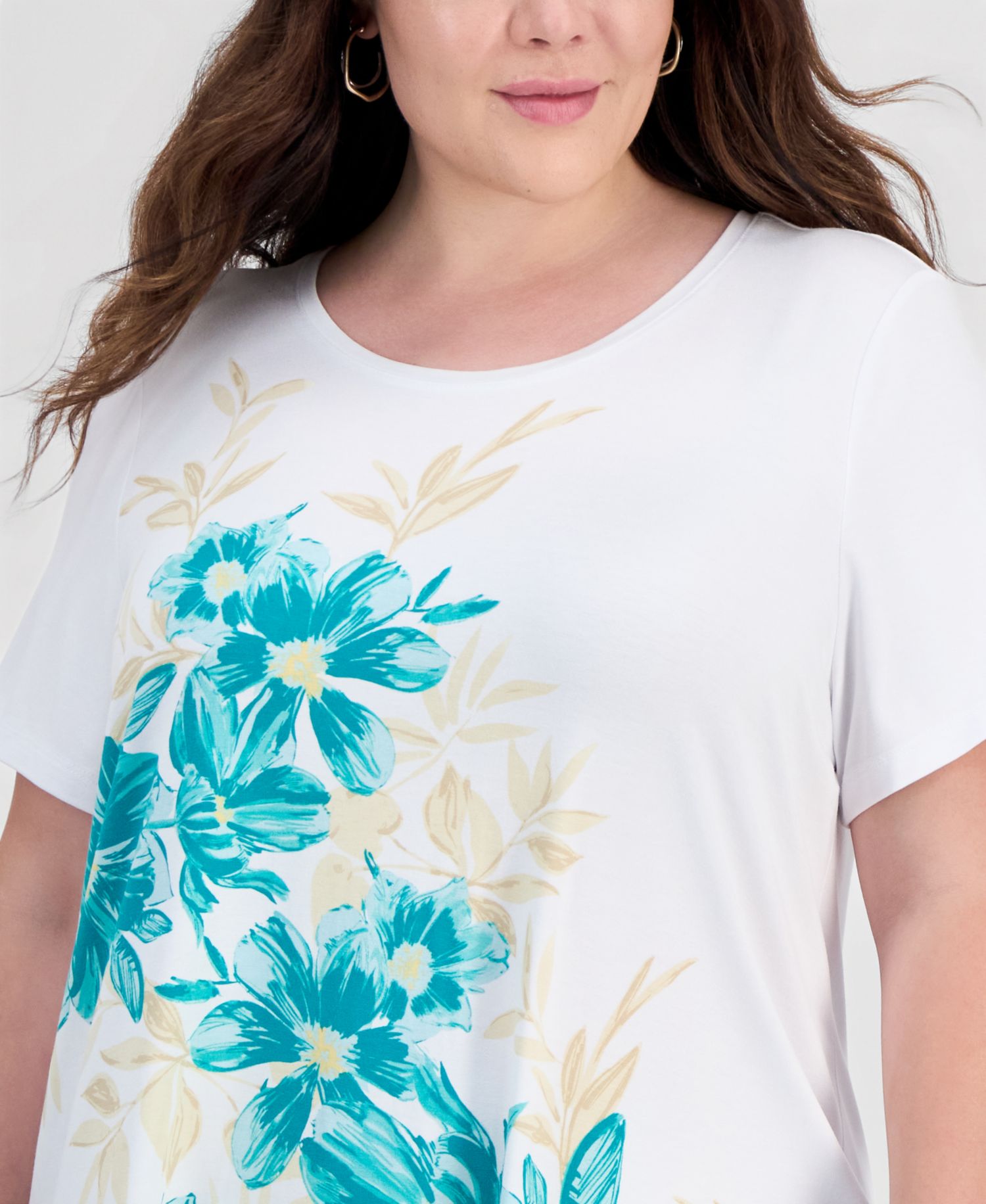 Petite Painted Floral Scoop Neck Top