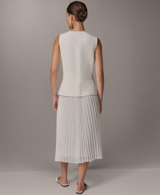 Women's Sleeveless V-Neck Vest and Pleated Skirt, 2-Piece Set Dress