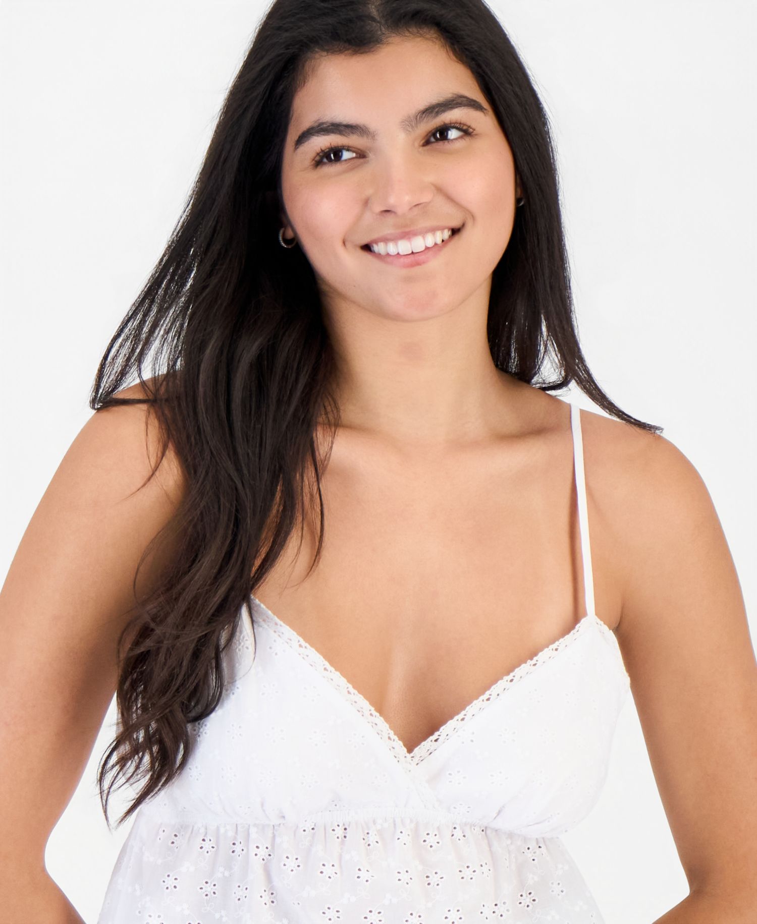 Juniors' Eyelet Embroidered Cotton Sleeveless Top