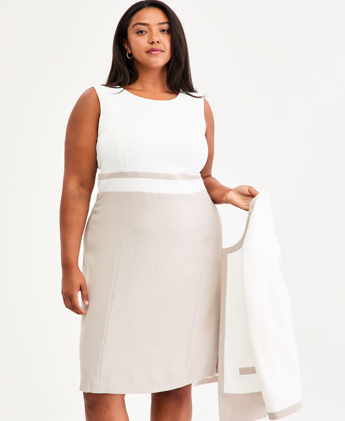 Kasper Plus Size Crewneck Sleeveless Colorblocked Sheath Dress view 2 — MAYCSS fashion products