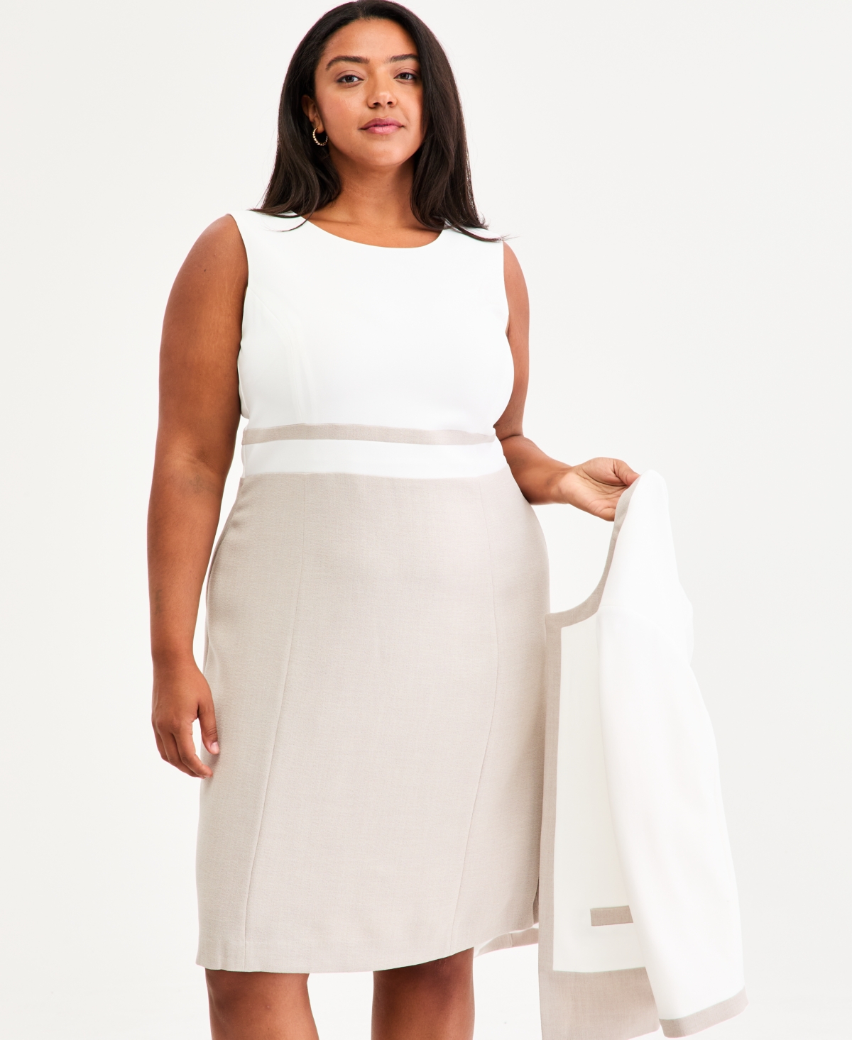 Kasper Plus Crewneck Sleeveless Colorblocked Sheath Dress