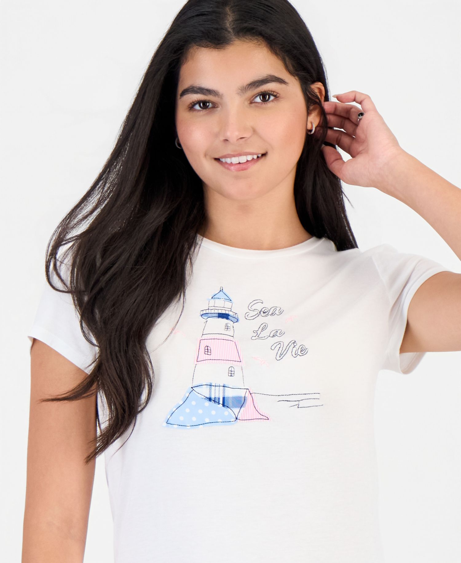 Juniors' Embroidered Crewneck T-Shirt