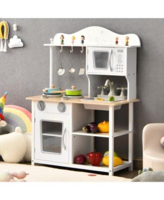 Wooden Pretend Play Kitchen Set for Kids with Accessories and Sink