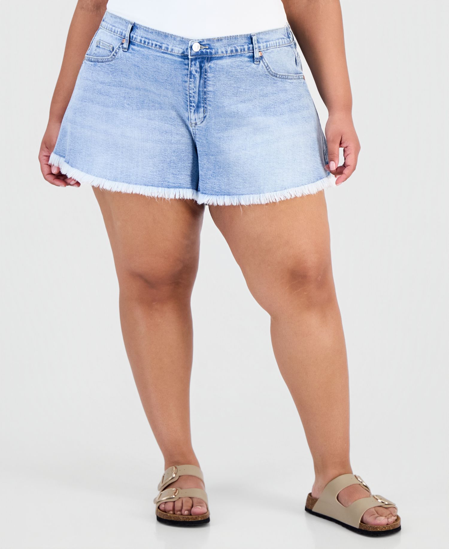 Trendy Plus Frayed A-Line Denim Shorts