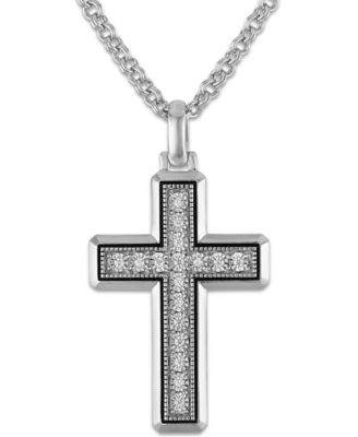 Men's Diamond (1/8 ct. t.w.) Cross Pendant Necklace in Sterling Silver