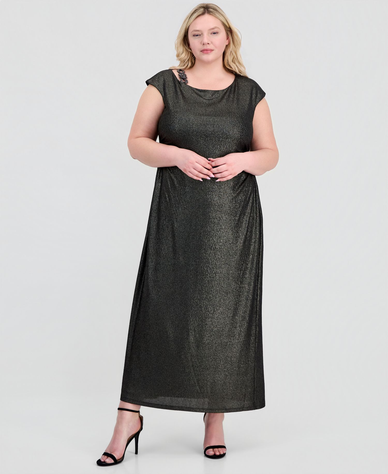 Plus Size Metallic Cap-Sleeve Dress
