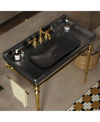 36" Bathroom Console Sink with Ceramic Vanity, Wall Mounted Basin & Stainless Steel Legs, Towel Bar Included