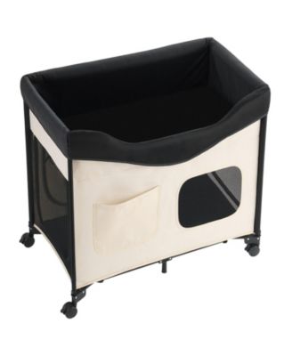 L Elevated Foldable Bunk Pet Bed with Wheels, Side Storage and Carry Bag