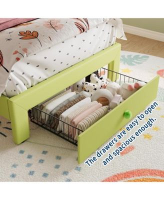 Twin Velvet Upholstered Platform Bed LED Lights Crystal Button Headboard Storage Drawer Noise-Free No Box Spring