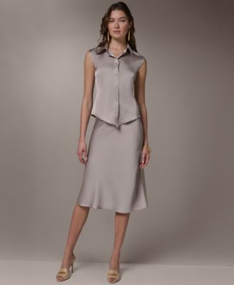 Petite Sleeveless Collared Neck Shirt