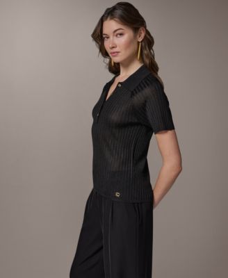 Petite Short-Sleeve Polo Sweater Top