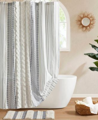 Imani Stripe Cotton Chenille Shower Curtain, 72" x 72"