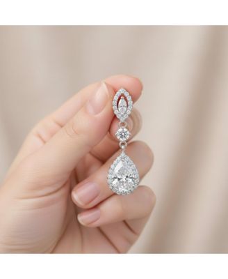 Dazzling White Gold Plated CZ Dangle Statement Earrings