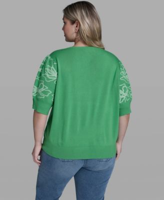 Plus Size Floral Printed Sleeve Sweater