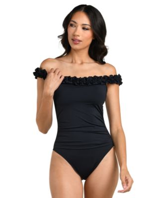 Women's Island Goddess Ruffle Off-The-Shoulder One-Piece Swimsuit