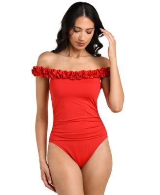 Women's Island Goddess Ruffle Off-The-Shoulder One-Piece Swimsuit