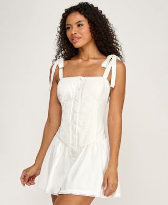 Juniors' Tie-Shoulder Square Neck Mini Dress