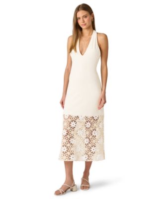 Women's V-Neck Crochet Midi Dress