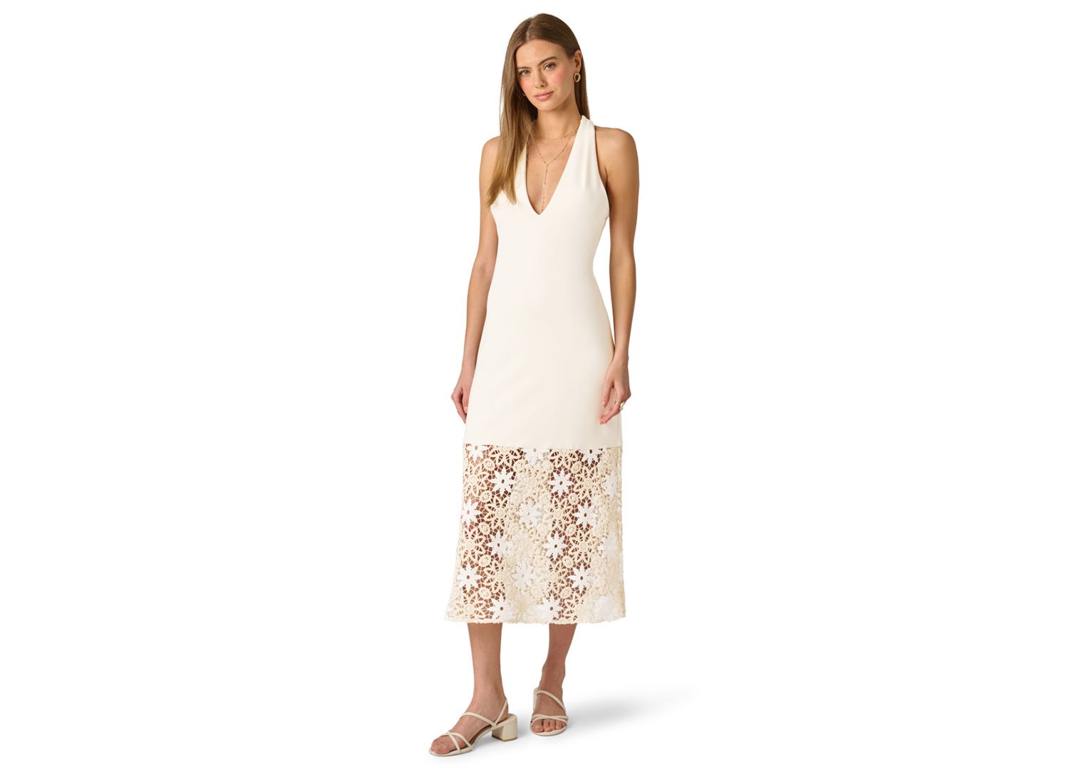 Women's V-Neck Crochet Midi Dress